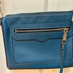 Rebecca Minkoff DkBlue LeatherCrossbody Bag w/ detachable Silver Chain strap.